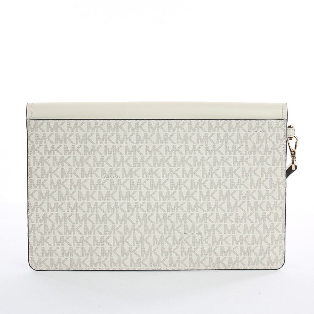 Michael Kors Signature Wristlet Wallet Beige MK Monogram Flap Clutch - Picture 2 of 6